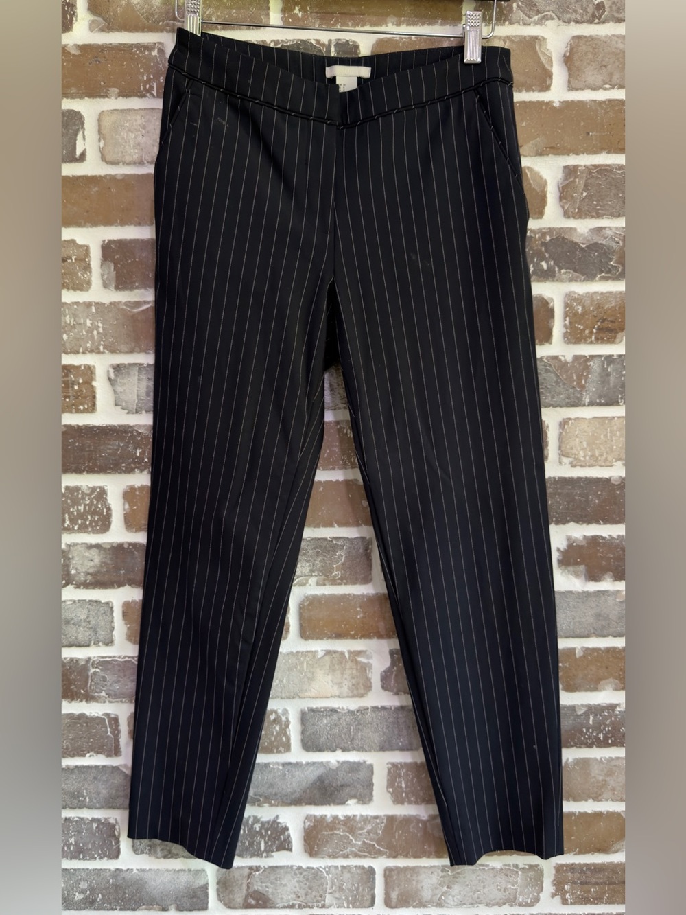 H&M Dark Navy Blue Pinstripe Trousers Size 4 Business Casual
